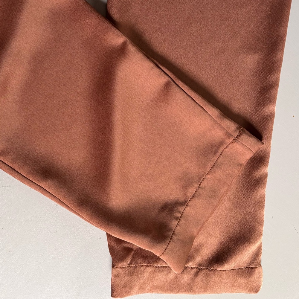 LOFT High Waisted Silky Pumpernickel Satin Cropped Dressy Cargo Pants - Picture 6 of 10